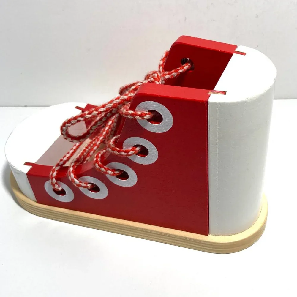 MELISSA and DOUG Deluxe Wood Lacing Sneaker Learn to Tie a Shoe Educational